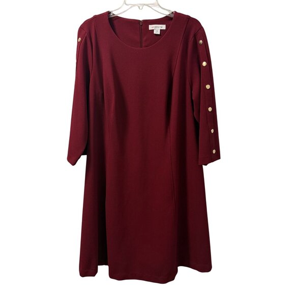 Liz Claiborne 18W Burgundy Dress With Gold Button Accents & 3/4 Sleeves Dress - Picture 6 of 11